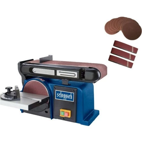 Pack SCHEPPACH Ponceuse à Bande Et à Disque 370W - BTS900 - 3 Bandes Abrasives - 10 Disques Abrasifs - Grain 120 3 Pack SCHEPPACH Ponceuse à Bande Et à Disque 370W - BTS900 - 3 Bandes Abrasives - 10 Disques Abrasifs - Grain 120